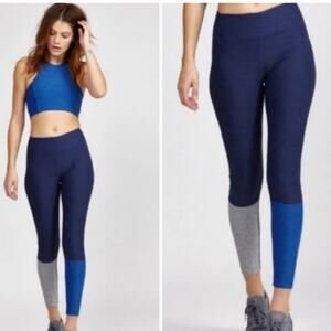 Outdoor Voices 7/8 Dipped Navy Blue Gray Two Tone Colorblock Ankle Legging Small